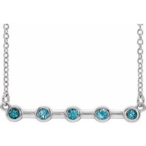 Sterling Silver Blue Zircon Bezel-Set Bar 18" Necklace