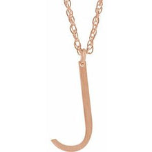 Load image into Gallery viewer, 14K Rose Gold-Plated Sterling Silver Block Initial J 16-18&quot; Necklace with Brush Finish
