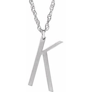 Sterling Silver Block Initial K 16-18" Necklace with Brush Finish