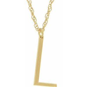 14K Yellow Gold-Plated Sterling Silver Block Initial L 16-18" Necklace with Brush Finish