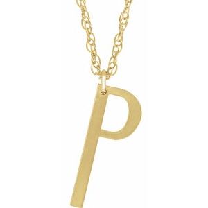 14K Yellow Gold-Plated Sterling Silver Block Initial P 16-18" Necklace with Brush Finish