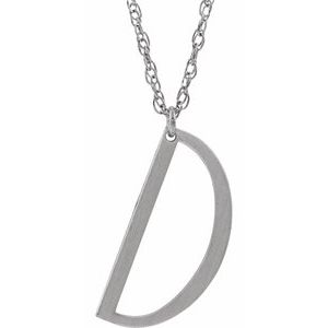 Sterling Silver Block Initial D 16-18" Necklace with Brush Finish