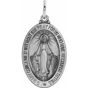 Sterling Silver 23x16 mm Oval Miraculous Medal
