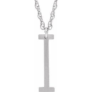 Sterling Silver Block Initial I 16-18" Necklace with Brush Finish