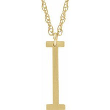 Load image into Gallery viewer, 14K Yellow Gold-Plated Sterling Silver Block Initial I 16-18&quot; Necklace with Brush Finish
