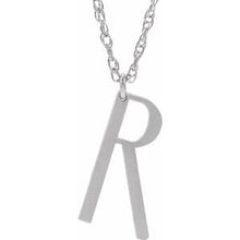 Load image into Gallery viewer, Sterling Silver Block Initial R 16-18&quot; Necklace with Brush Finish
