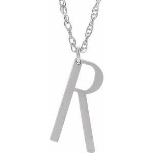 Sterling Silver Block Initial R 16-18