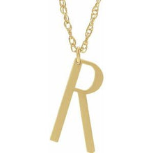 Load image into Gallery viewer, 14K Yellow Gold-Plated Sterling Silver Block Initial R 16-18&quot; Necklace with Brush Finish
