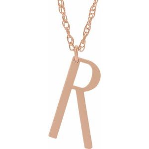 14K Rose Gold-Plated Sterling Silver Block Initial R 16-18