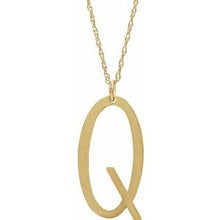 Load image into Gallery viewer, 14K Yellow Gold-Plated Sterling Silver Block Initial Q 16-18&quot; Necklace with Brush Finish
