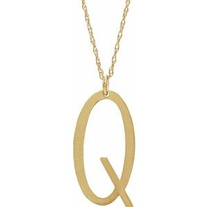 14K Yellow Gold-Plated Sterling Silver Block Initial Q 16-18" Necklace with Brush Finish