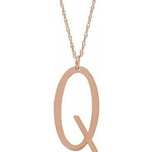 Charger l&#39;image dans la galerie, 14K Rose Gold-Plated Sterling Silver Block Initial Q 16-18&quot; Necklace with Brush Finish
