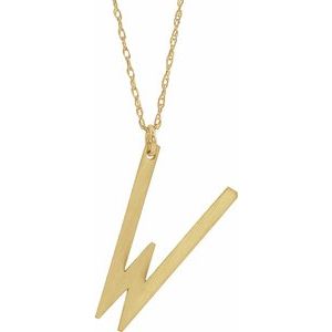 14K Yellow Gold-Plated Sterling Silver Block Initial W 16-18" Necklace with Brush Finish