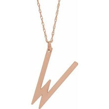 Load image into Gallery viewer, 14K Rose Gold-Plated Sterling Silver Block Initial W 16-18&quot; Necklace with Brush Finish
