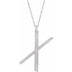 Sterling Silver Block Initial X 16-18" Necklace with Brush Finish