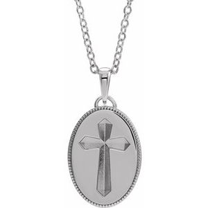 Sterling Silver  Oval Cross Medal 20" Necklace