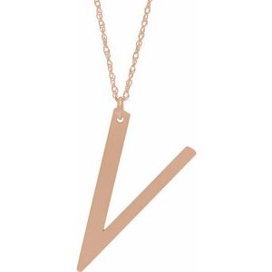 14K Rose Gold-Plated Sterling Silver Block Initial V 16-18