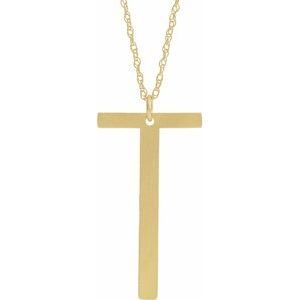 14K Yellow Gold-Plated Sterling Silver Block Initial T 16-18" Necklace with Brush Finish