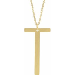 14K Yellow Gold-Plated Sterling Silver Block Initial T 16-18" Necklace with Brush Finish