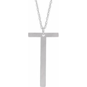 Sterling Silver Block Initial T 16-18" Necklace with Brush Finish