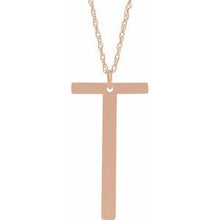Charger l&#39;image dans la galerie, 14K Rose Gold-Plated Sterling Silver Block Initial T 16-18&quot; Necklace with Brush Finish
