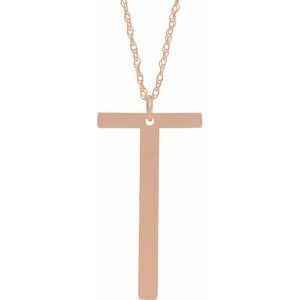 14K Rose Gold-Plated Sterling Silver Block Initial T 16-18" Necklace with Brush Finish