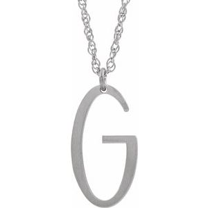 Sterling Silver Block Initial G 16-18" Necklace with Brush Finish