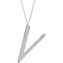 Charger l&#39;image dans la galerie, Sterling Silver Block Initial V 16-18&quot; Necklace with Brush Finish
