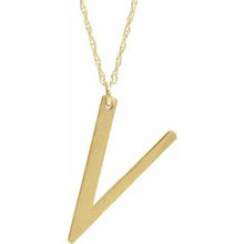 Load image into Gallery viewer, 14K Yellow Gold-Plated Sterling Silver Block Initial V 16-18&quot; Necklace with Brush Finish
