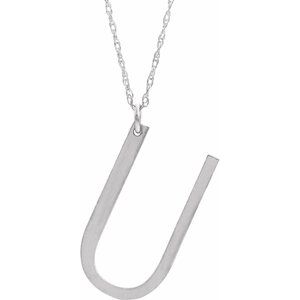 Sterling Silver Block Initial U 16-18