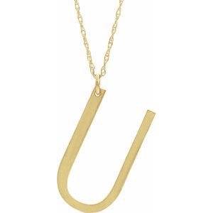 14K Yellow Gold-Plated Sterling Silver Block Initial U 16-18