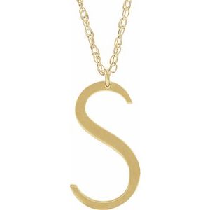 14K Yellow Gold-Plated Sterling Silver Block Initial S 16-18