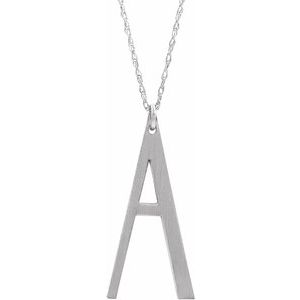 Sterling Silver Block Initial A 16-18" Necklace with Brush Finish