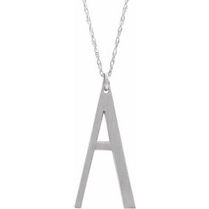 Sterling Silver Block Initial A 16-18" Necklace with Brush Finish