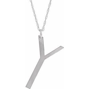 Sterling Silver Block Initial Y 16-18" Necklace with Brush Finish