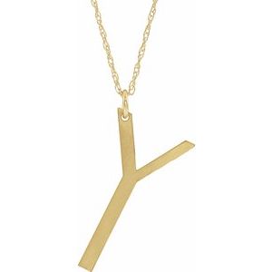 14K Yellow Gold-Plated Sterling Silver Block Initial Y 16-18