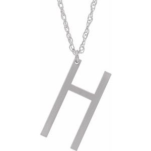 Sterling Silver Block Initial H 16-18" Necklace with Brush Finish