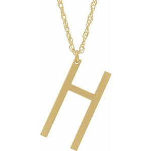 14K Yellow Gold-Plated Sterling Silver Block Initial H 16-18" Necklace with Brush Finish