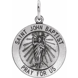 Sterling Silver 18 mm Round St. John the Baptist Medal