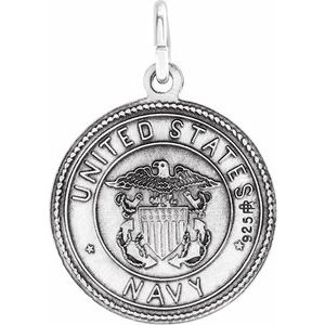 Sterling Silver 18 mm Round St. Christopher Medal U.S. Navy Medal