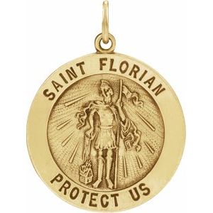 14K Yellow 12 mm Round St. Florian Medal