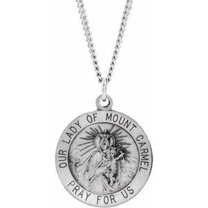 Sterling Silver 18 mm Our Lady of Mount Carmel Medal Pendant