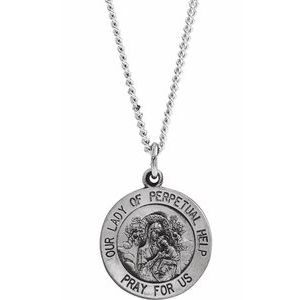 Sterling Silver 15 mm Round Our Lady of Perpetual Help 18