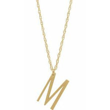 Charger l&#39;image dans la galerie, 14K Yellow Gold-Plated Sterling Silver Block Initial M 16-18&quot; Necklace with Brush Finish
