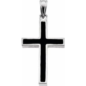 Sterling Silver & Black Epoxy 24x16 mm Cross Pendant