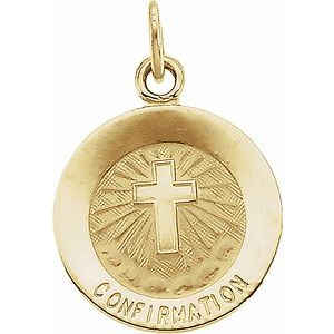 14K Yellow 12 mm Confirmation Medal with Cross