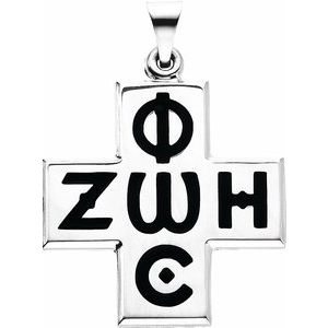 Sterling Silver 24x24 mm Phos Zoe Cross 24" Necklace