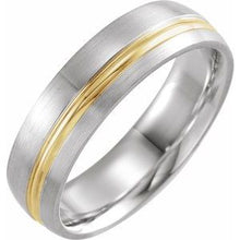 Load image into Gallery viewer, Platinum &amp; 18K Yellow 6 mm Grooved Band with Brush Finish Size 9.5
