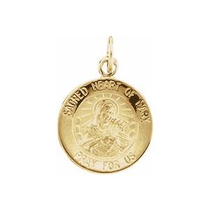 14K Yellow 12 mm Sacred Heart of Mary Medal