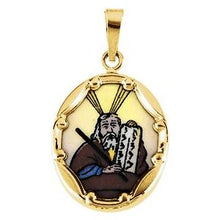 Load image into Gallery viewer, 14K Yellow 17x13.5 mm Moses Hand-Painted Porcelain Medal
